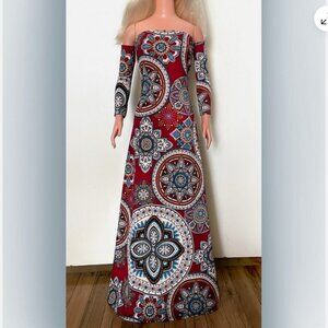Maxi Dress for My Size Barbie Doll. Multicolor kaleidoscopic print. New, long